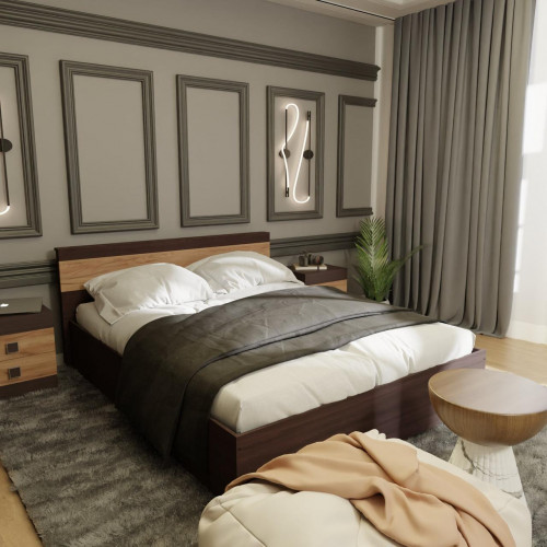 Кровать двуспальная EVR- Соната венге + крафт золотой