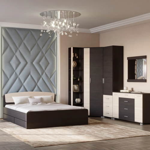 Спальня (модульная) EVR- Бриз-1 венге темный + фасад дуб молочный