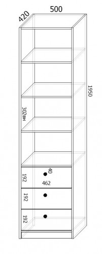 Шкаф детский 195х50х42 см KOD- ШК-д-3ф (белый фасад)