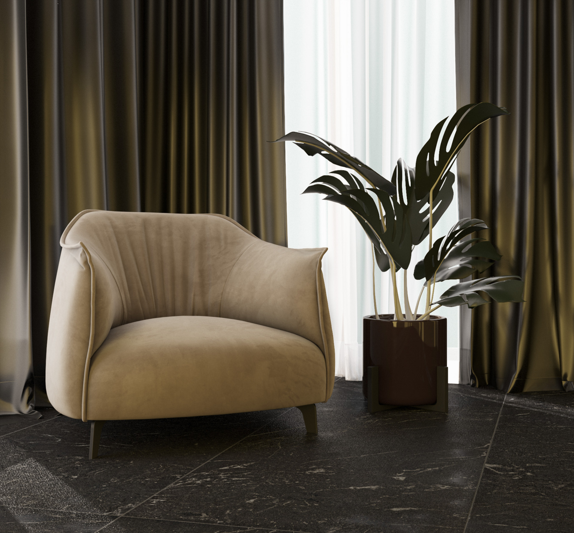 Дизайнерское кресло Mil- Nau 82х80х73см,Бежевый