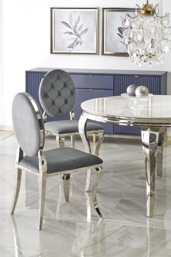 Стол обеденный круглый HALMAR Reginald (белый мрамор/серебро)