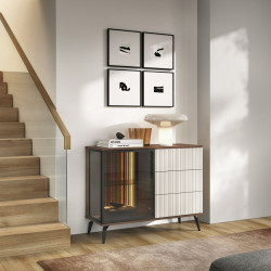 Комод с подсветкой Perfect Home​ Вичи / Vici​ KSZ103 1-дверный с 3 ящиками Орех/кашемир