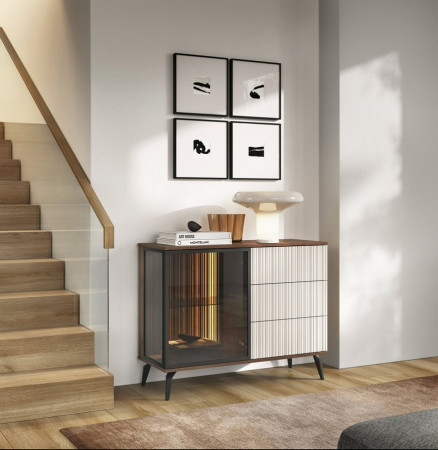 Комод с подсветкой Perfect Home​ Вичи / Vici​ KSZ103 1-дверный с 3 ящиками Орех/кашемир