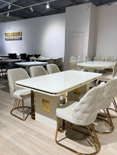 Стол Art-Deco EXI-  TINA  кремовый + золотая отделка 180*90*76  