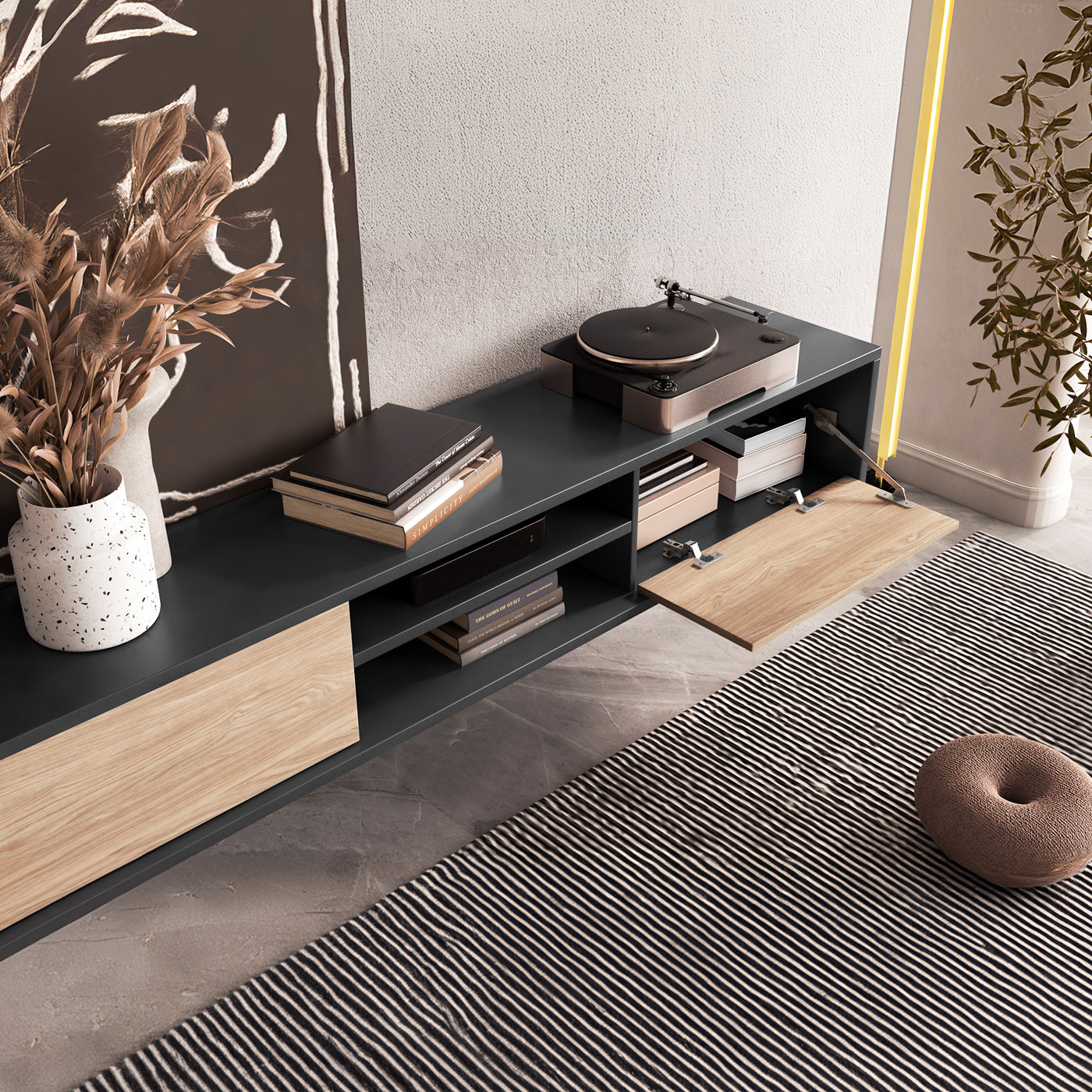 Тумба под телевизор навесная Helvetia FRIDA 24JDMT40 (антрацит/дуб промасленный)