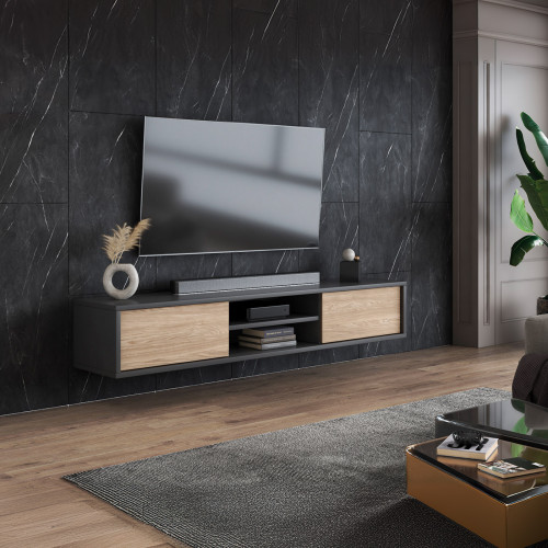 Тумба под телевизор навесная Helvetia FRIDA 24JDMT40 (антрацит/дуб промасленный)