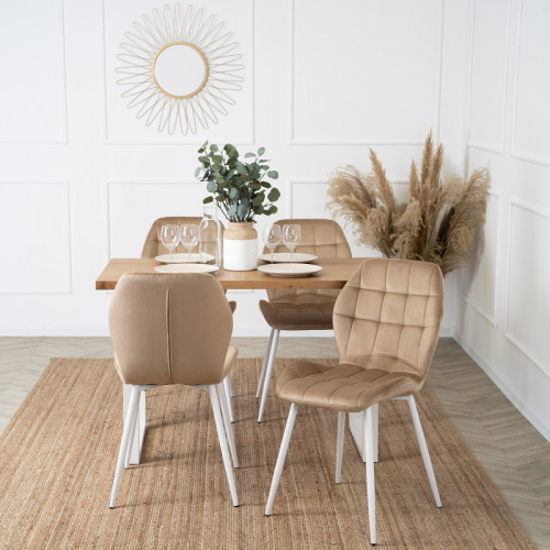 Стул обеденный MEBEL ELITE Lucky (бежевый велюр, белые ножки)