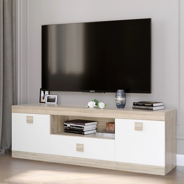 Тумба под телевизор EVR- Соната ТВ-1500 дуб Сонома + фасад белый