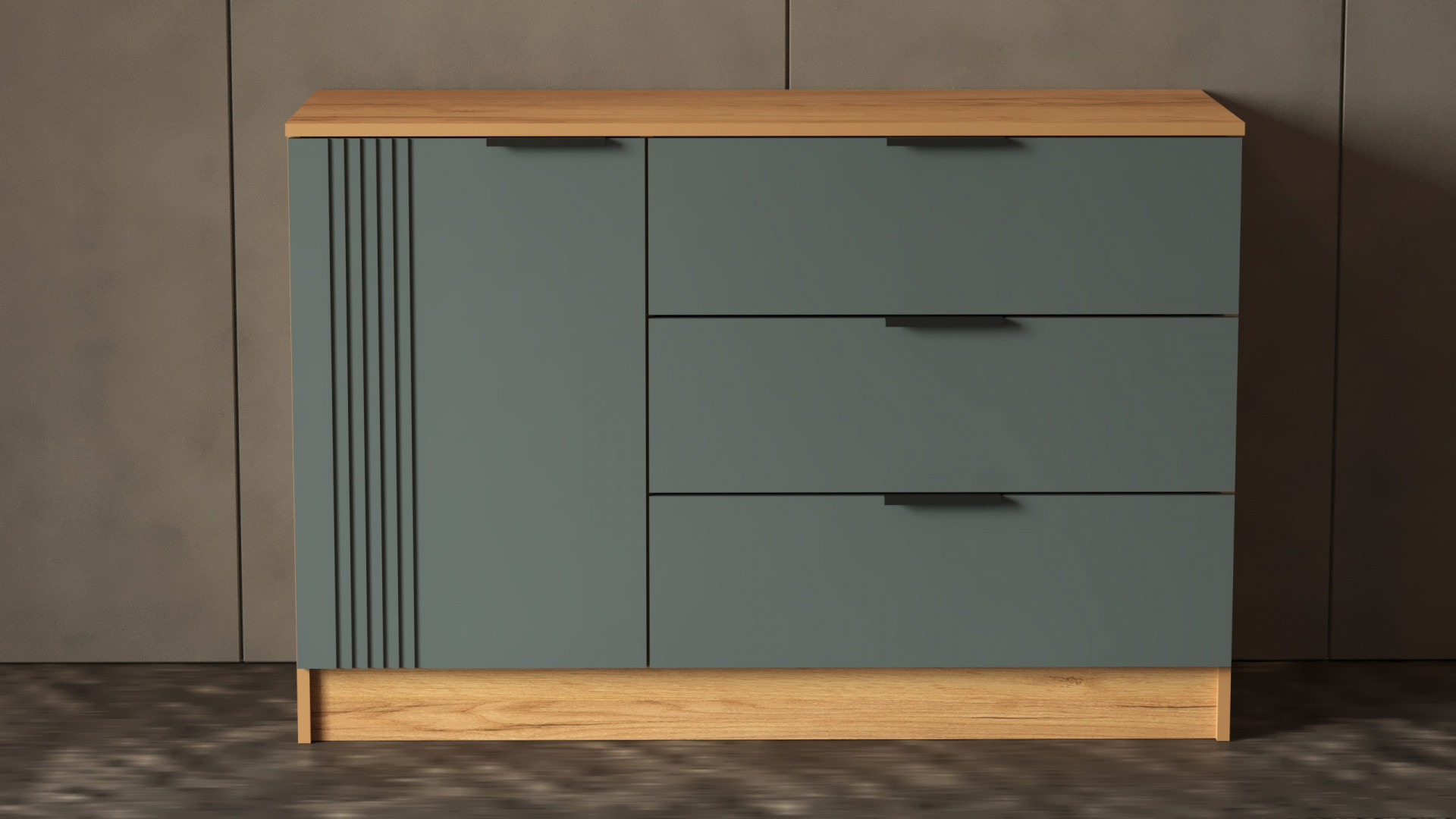 Комод на 3 шухляды и 1 дверь ViA- APC АК-10 (дуб тахо/темно-серый)