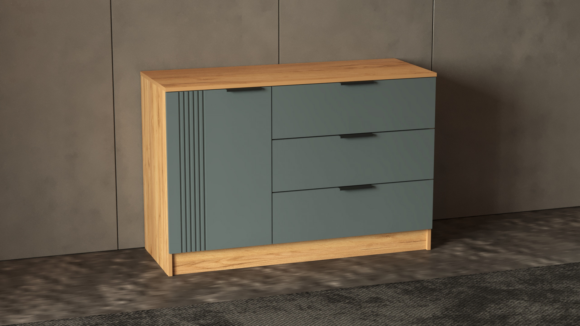 Комод на 3 шухляды и 1 дверь ViA- APC АК-10 (дуб тахо/темно-серый)