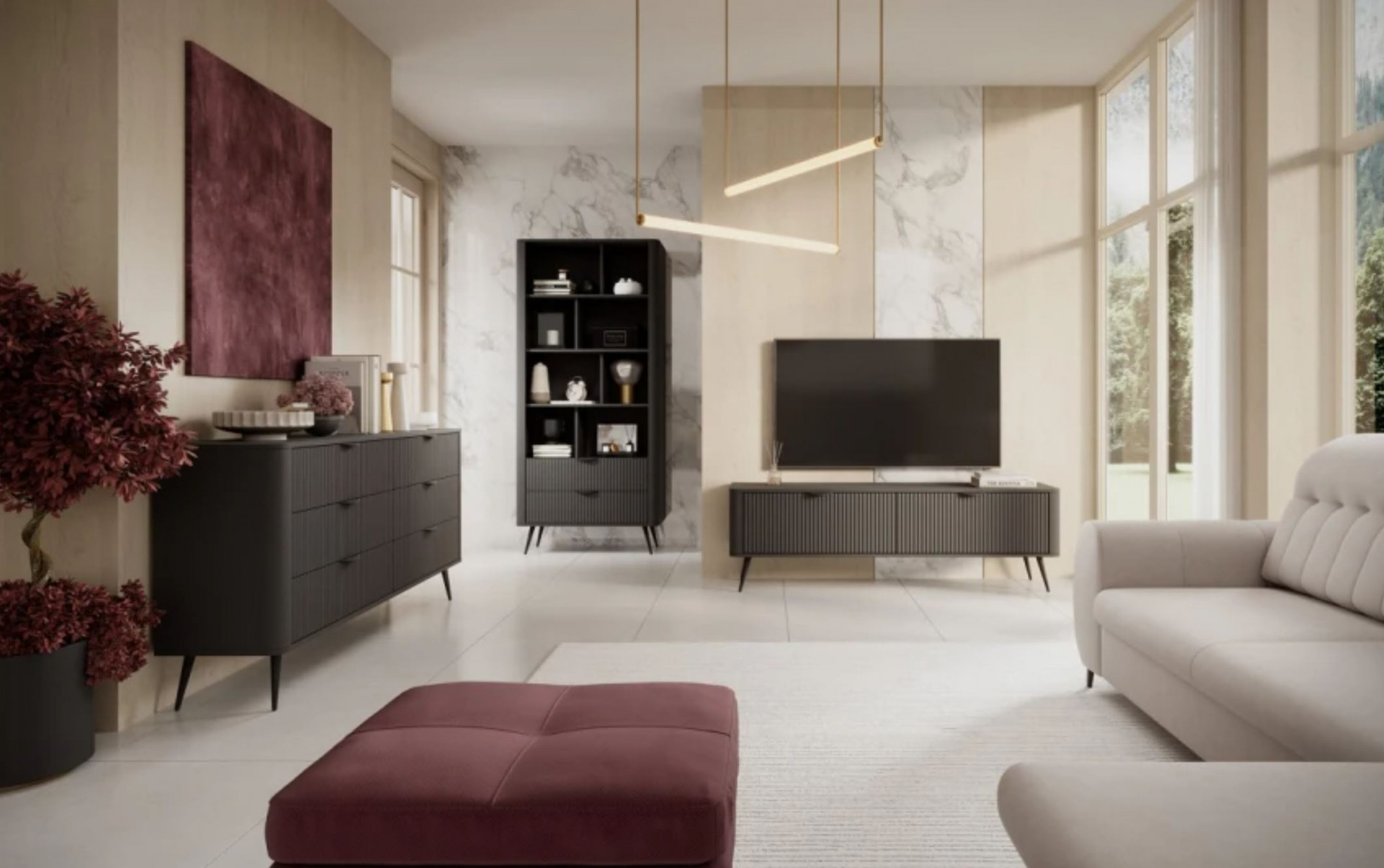 Тумба под телевизор Perfect Home Ланте / Lante 2D/163 (Черный)