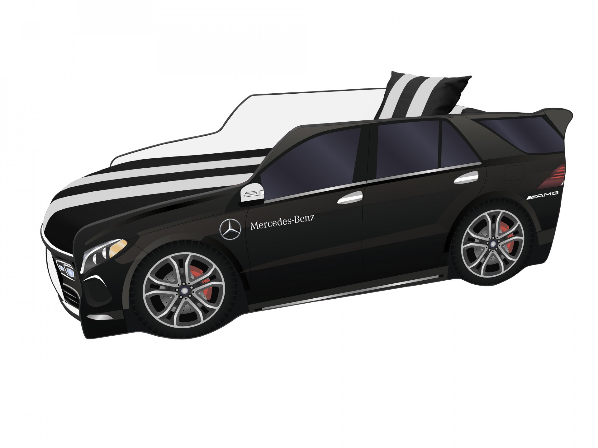 Кровать автомобиль VRN- Premium Мерседес P006 (Черный, Белый)