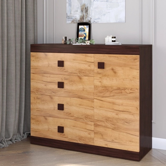 Большой комод EVR- Соната-5 венге + фасад крафт золотой