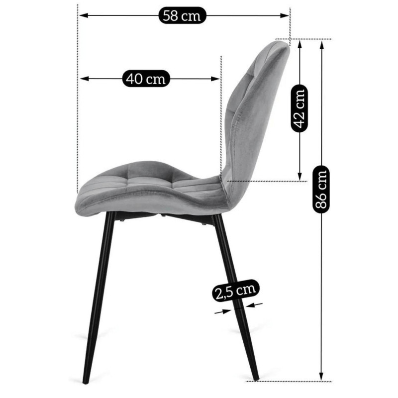 Стул обеденный MEBEL ELITE Lucky (серый велюр, черные ножки)