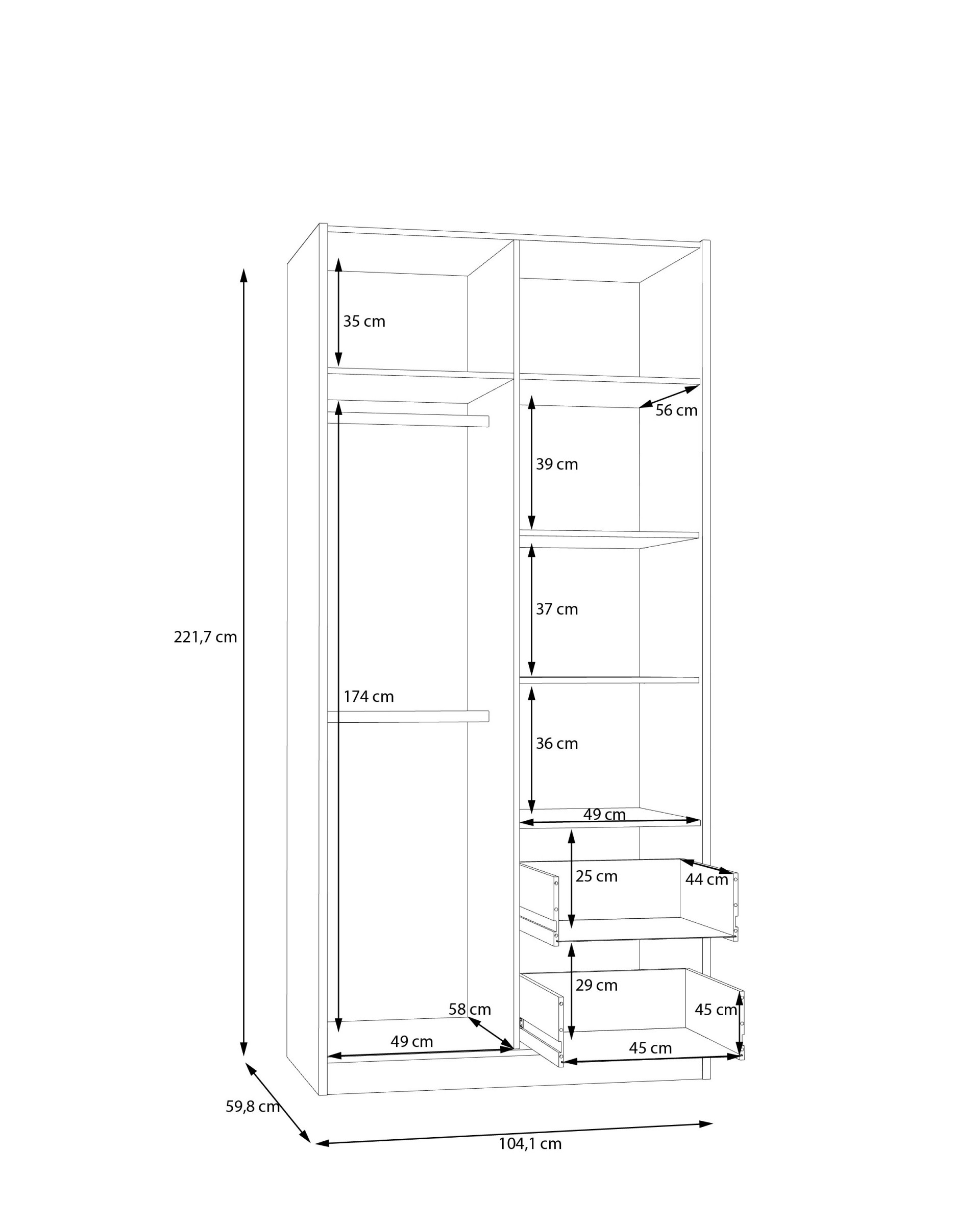 Шкаф на 2 двери и 2 ящика Forte COXIM CXMS921L (дуб Маувелла/черный)
