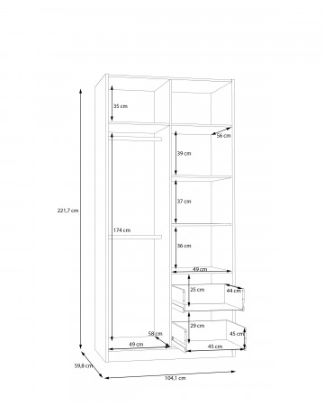 Шкаф на 2 двери и 2 ящика Forte COXIM CXMS921L (дуб Маувелла/черный)