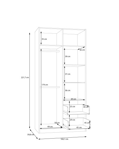 Шкаф на 2 двери и 2 ящика Forte COXIM CXMS921L (дуб Маувелла/черный)