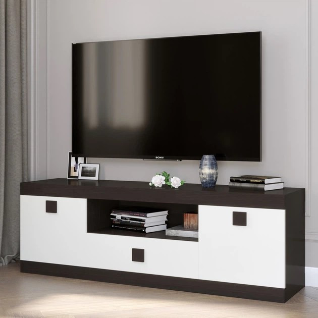 Тумба под телевизор EVR- Соната ТВ-1500 венге + фасад белый 1