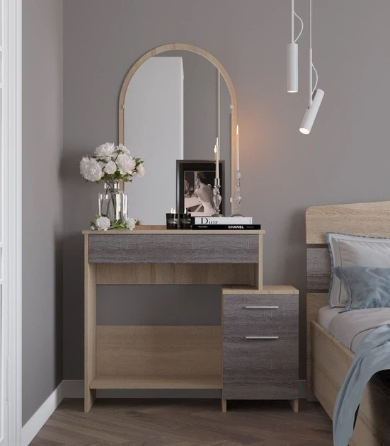 Стол будуарный с зеркалом EVR- Трюмо-1 дуб Сонома + трюфель