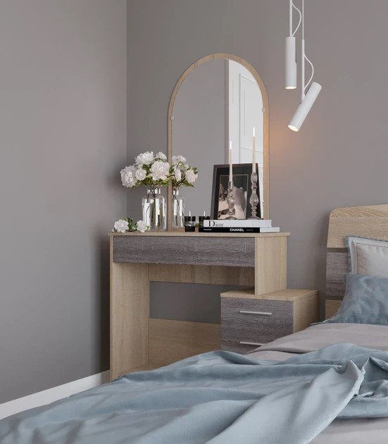 Стол будуарный с зеркалом EVR- Трюмо-1 дуб Сонома + трюфель