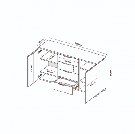 Комод MRK- TEDDY 2 дв 4 шх дуб Артизан/ Кашемир