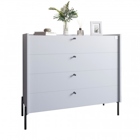 Комод с 4 ящиками LION- Wood с черными ножками 100х90х45 см Нимфея Альба (белый) (LION-042983)