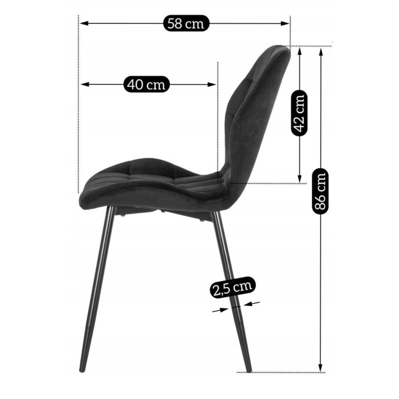 Стул обеденный MEBEL ELITE Lucky (черный велюр, черные ножки)