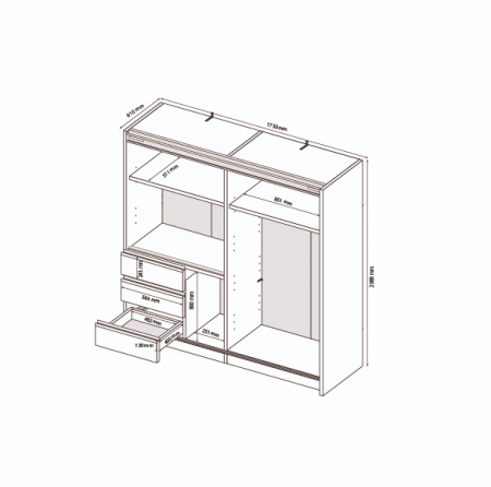 Шкаф - купе MRK- TEDDY 1,75х2,1 м Дуб Артизан / Зеркало