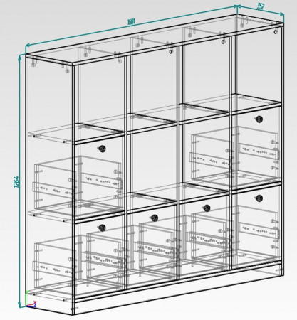 Стеллаж детский 126х160х35 см с шухлядами KOD- ШК-ящ-детский (белый фасад)