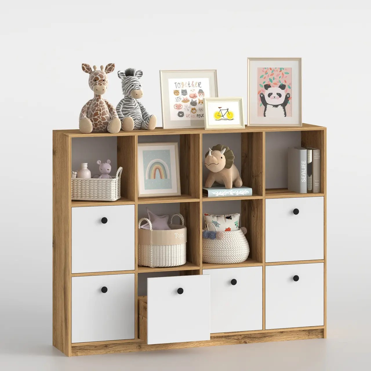 Стеллаж детский 126х160х35 см с шухлядами KOD- ШК-ящ-детский (белый фасад)