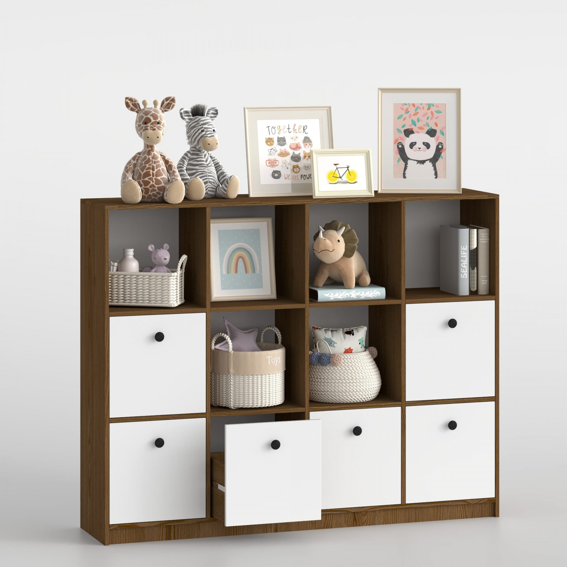 Стеллаж детский 126х160х35 см с шухлядами KOD- ШК-ящ-детский (белый фасад)