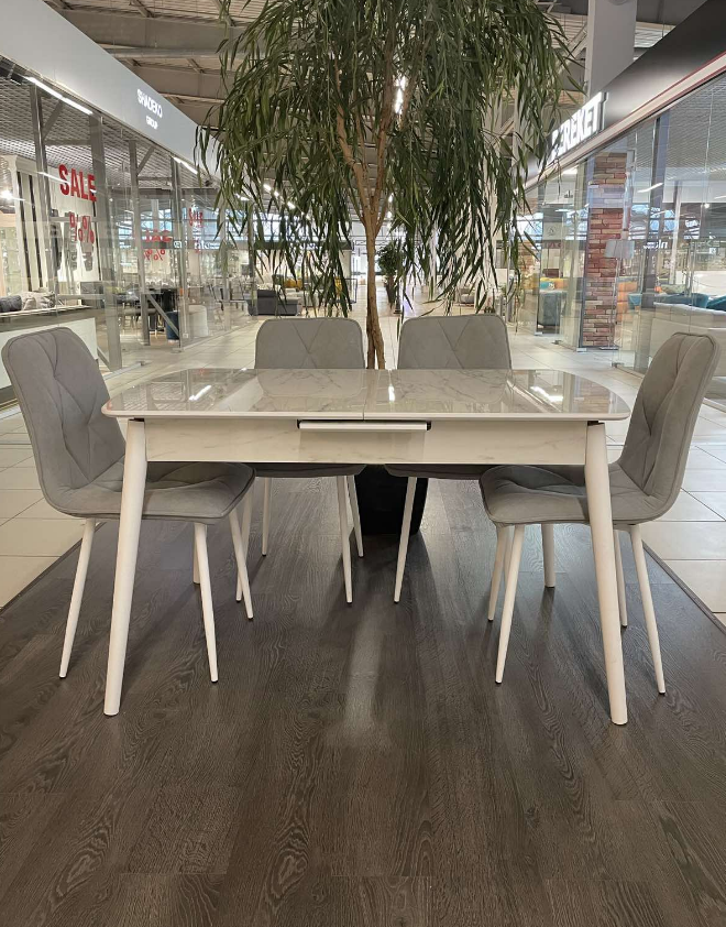 Стол обеденный Art-Deco EXI- КЛЕО CLEO WHİTE MARMO + WHİTE  LEG