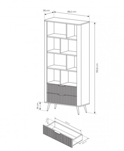 Стенка Perfect Home Ланте / Lante: Стеллаж 2S + Тумба TV 2D/163 Черный