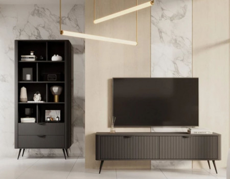 Стенка Perfect Home Ланте / Lante: Стеллаж 2S + Тумба TV 2D/163 Черный
