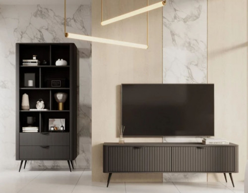 Стенка Perfect Home Ланте / Lante: Стеллаж 2S + Тумба TV 2D/163 Черный
