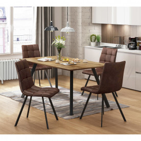IDEA стол + 4 стула BERGEN дуб и коричневый микрофибра