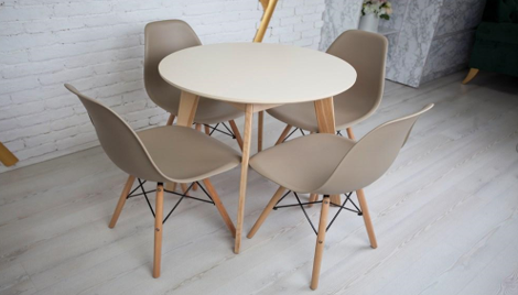 Стол круглый кухонный (дерево, МДФ, HPL) Ont-  Густаво 75 Бежевый