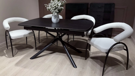 Стул обеденный с подлокотниками CRV- Lumen Teddy white black basey 