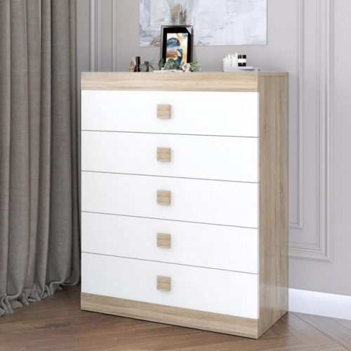 Высокий комод EVR- Соната-2 дуб Сонома + фасад белый