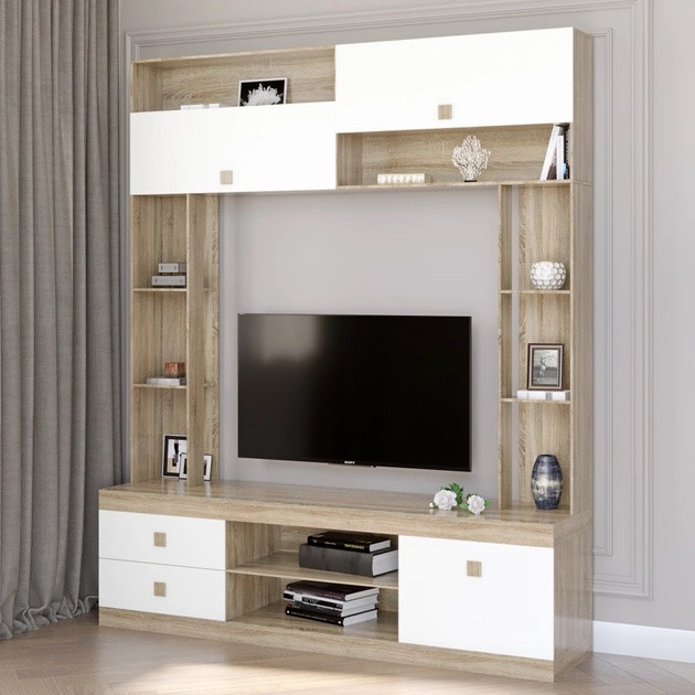 Стенка в гостиную EVR- Соната дуб Сонома + фасад белый