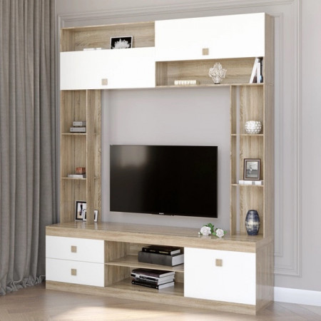 Стенка в гостиную EVR- Соната дуб Сонома + фасад белый