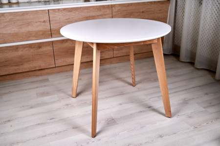 Стол круглый кухонный (дерево, МДФ, HPL) Ont- Густаво 90 Белый