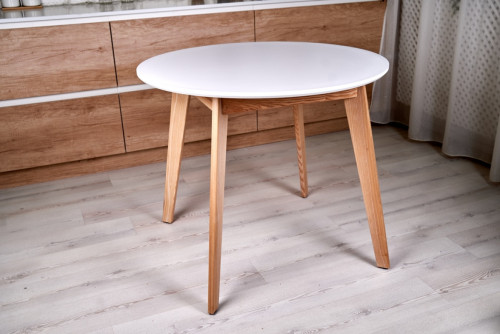 Стол круглый кухонный (дерево, МДФ, HPL) Ont- Густаво 90 Белый