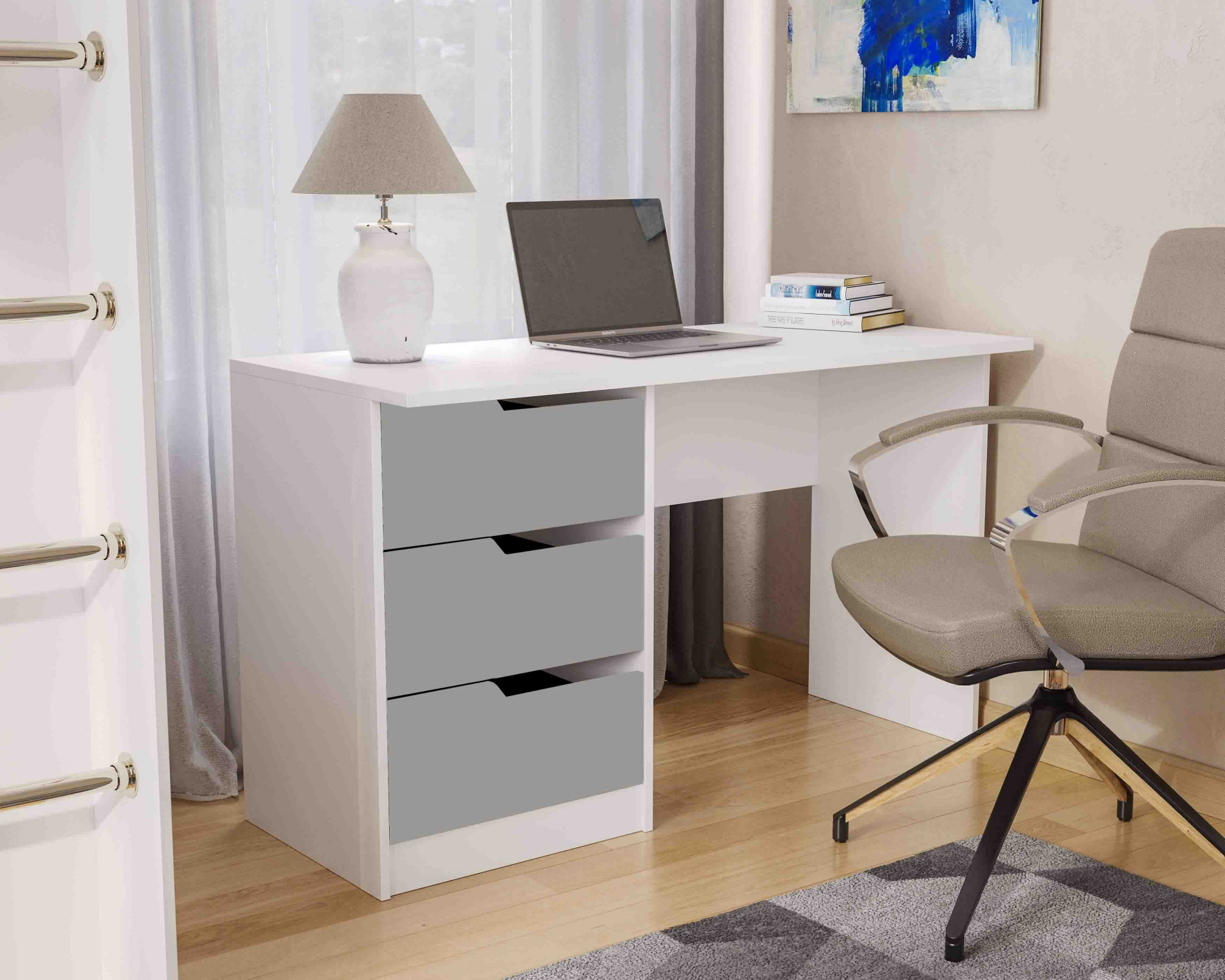 Письменный стол VRN- "Bedroom 3" (корпус белый, фасад серый, графит) 