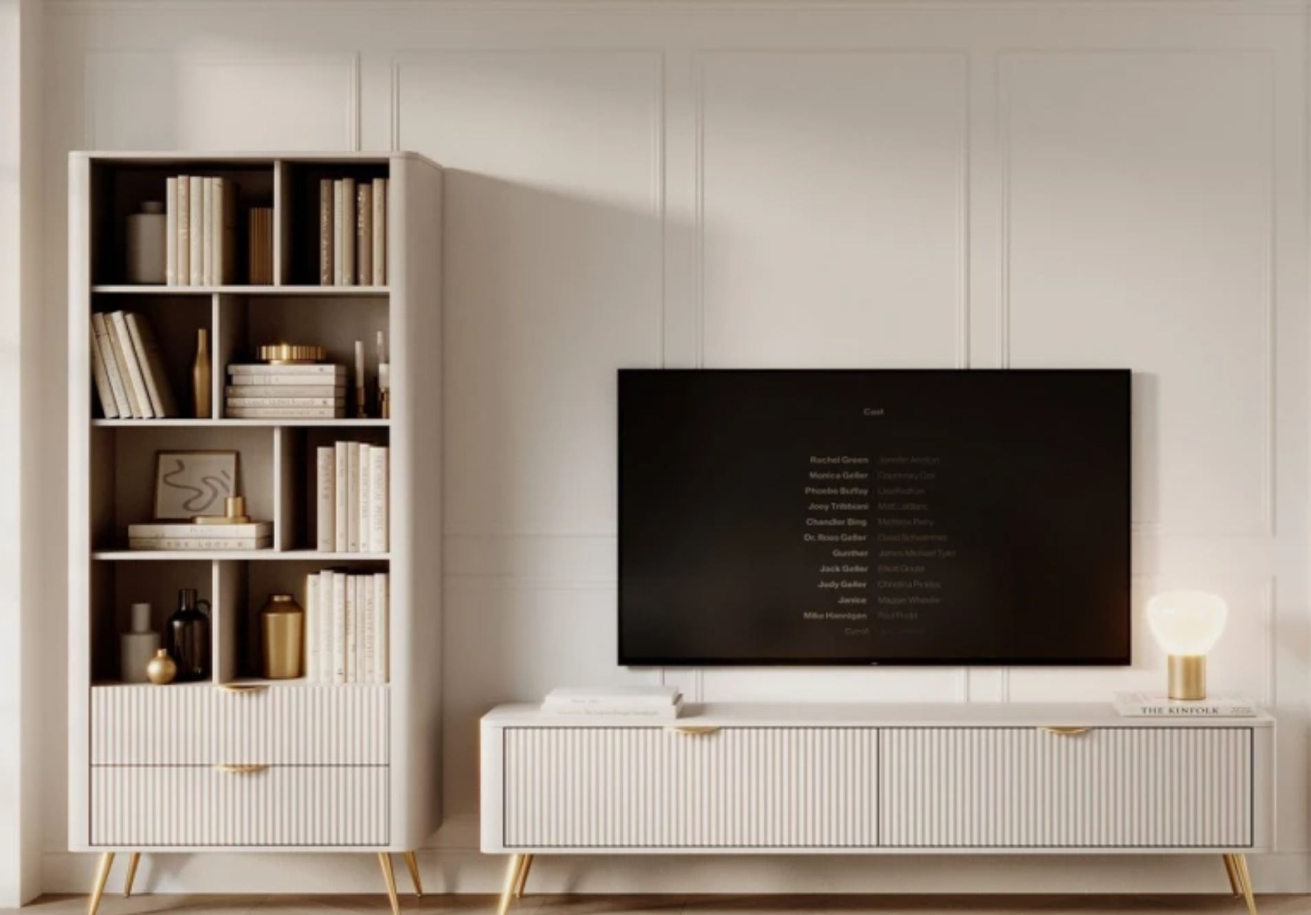 Стенка Perfect Home Ланте / Lante: Стеллаж 2S + Тумба TV 2D/163 Беж