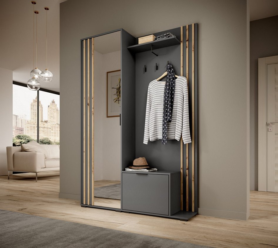 Прихожая с зеркалом Perfect Home Нелли / Nelly 2-дверная Графит/дуб артизан