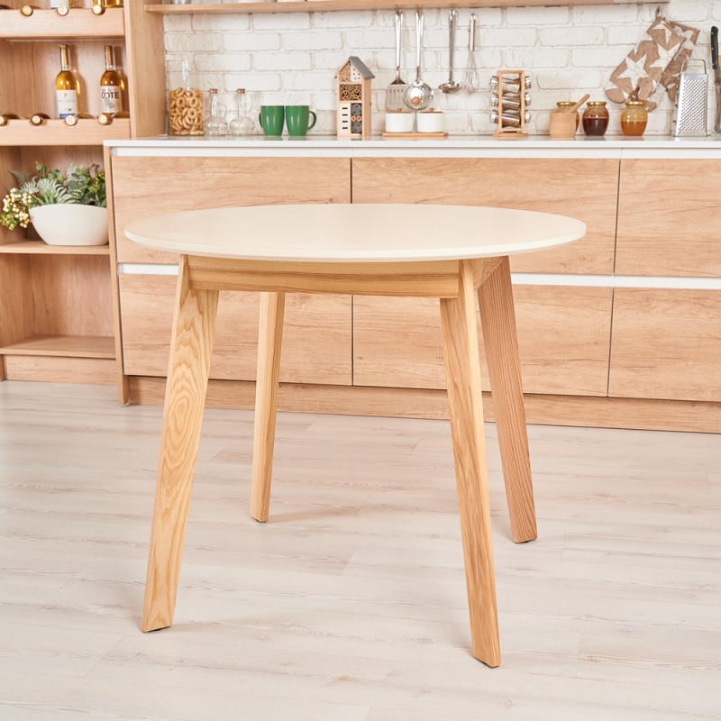 Стол круглый кухонный (дерево, МДФ, HPL) Ont- Густаво 90 Бежевый