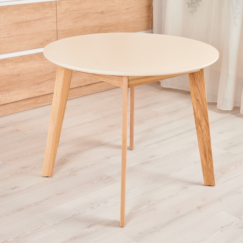 Стол круглый кухонный (дерево, МДФ, HPL) Ont- Густаво 90 Бежевый