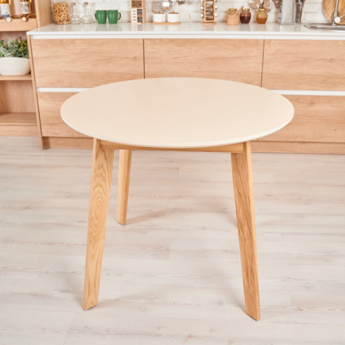 Стол круглый кухонный (дерево, МДФ, HPL) Ont- Густаво 90 Бежевый