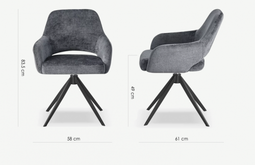 Стул обеденный CRV- Rouse Charcoal chic поворотный 360°,серый